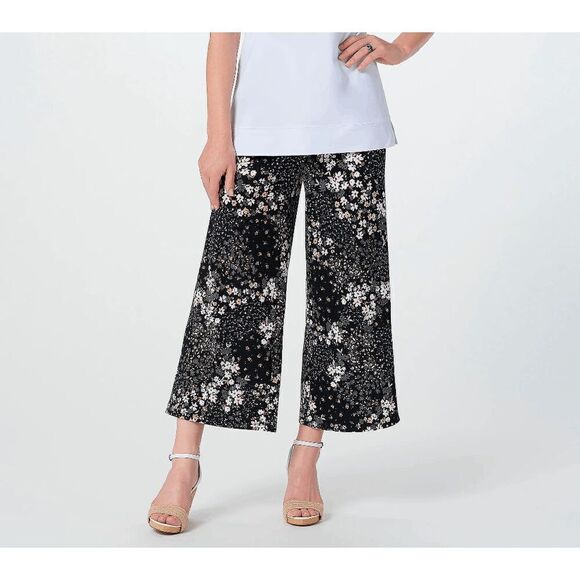 Isaac Mizrahi Live! Womens 3X Tall Pebble Knit Wide Leg Pants Floral Crop NWT - Picture 1 of 2